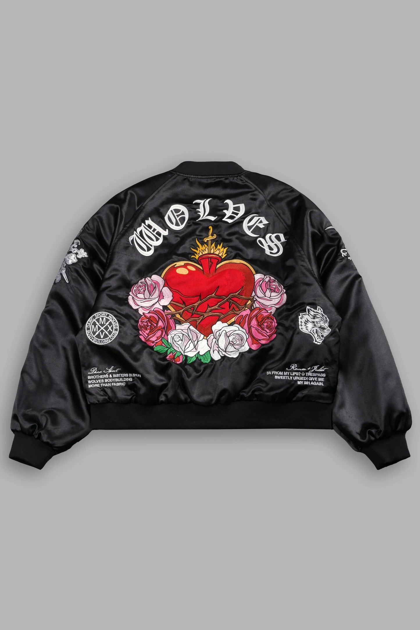 DS-0103 Last Love Unisex Cropped Satin Bomber Jacket in Black