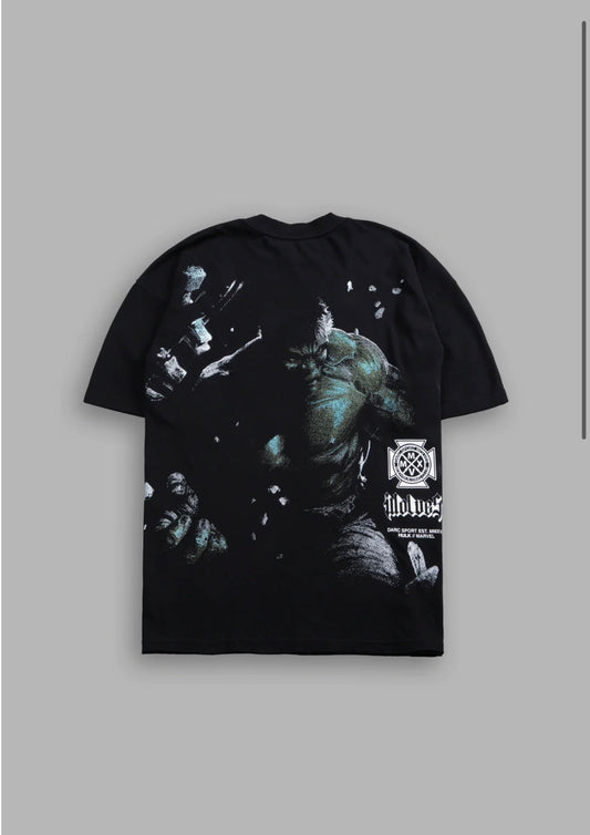 DS-0246 HULK CLASH SIDE-BY-SIDE SERIES PREMIUM OVERSIZED TEE IN BLACK