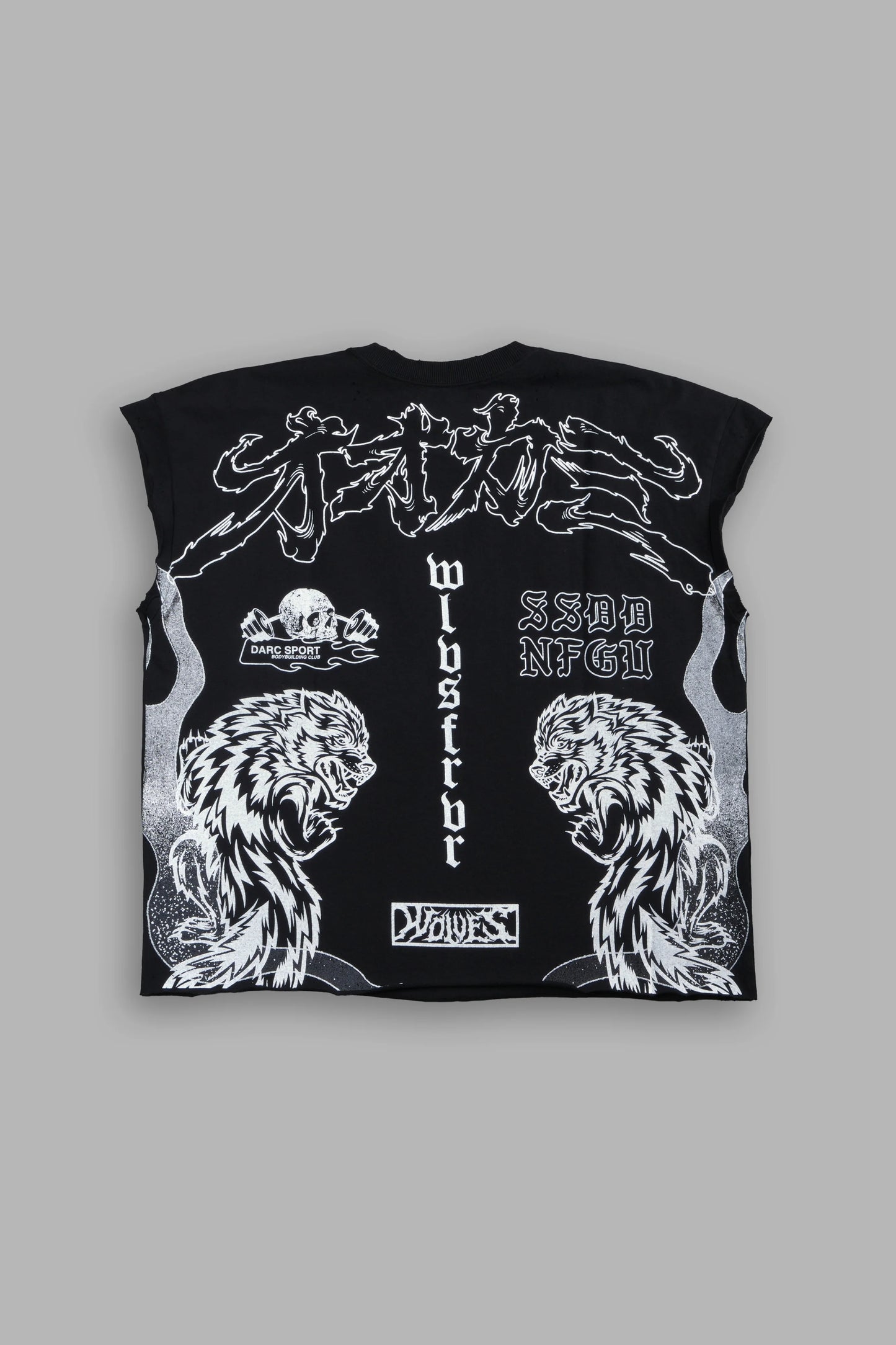 DS-0315 OUR CODE DISTRESSED GRUNGE CUT OFF MID LENGTH RAW HEM TEE IN BLACK