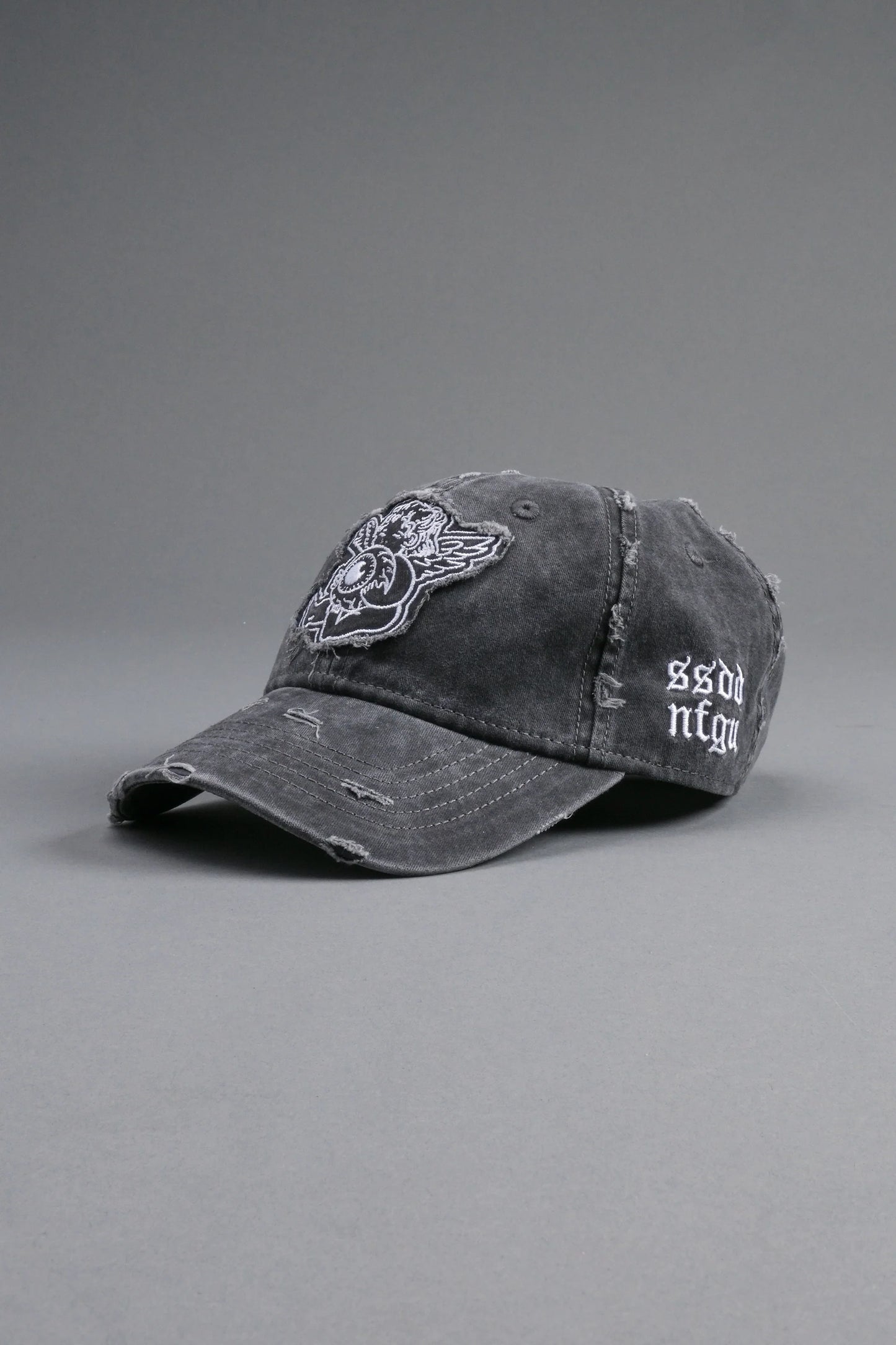 DSA/VD-0007 Cherub Eye Ball Distressed Dad Hat in Washed Black