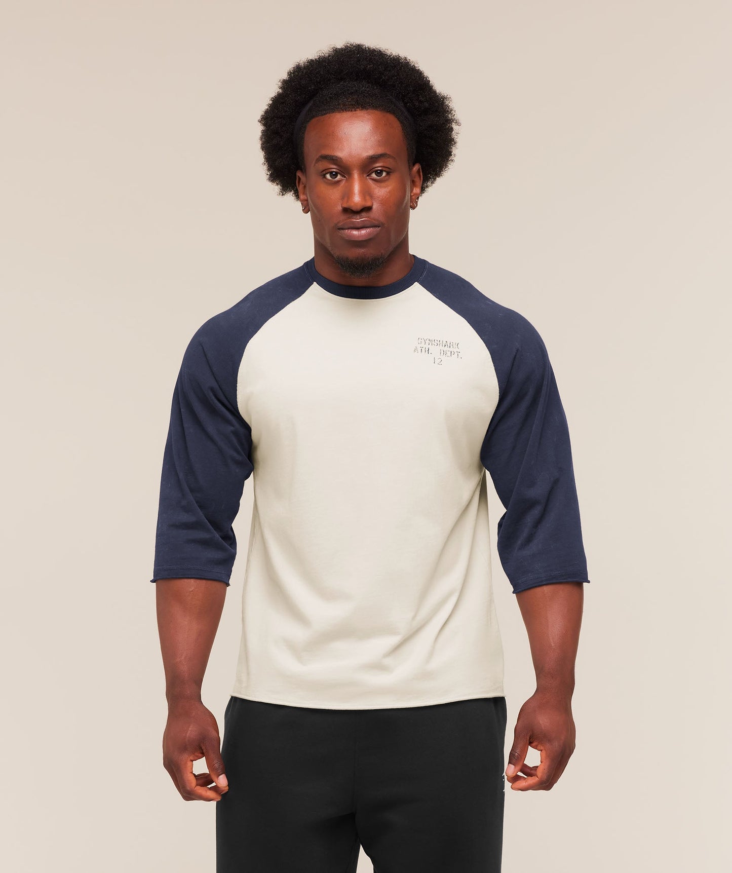 GS-0134 Retro Collegiate 3/4 Sleeve T-Shirt - Tinted White/Heavy Blue