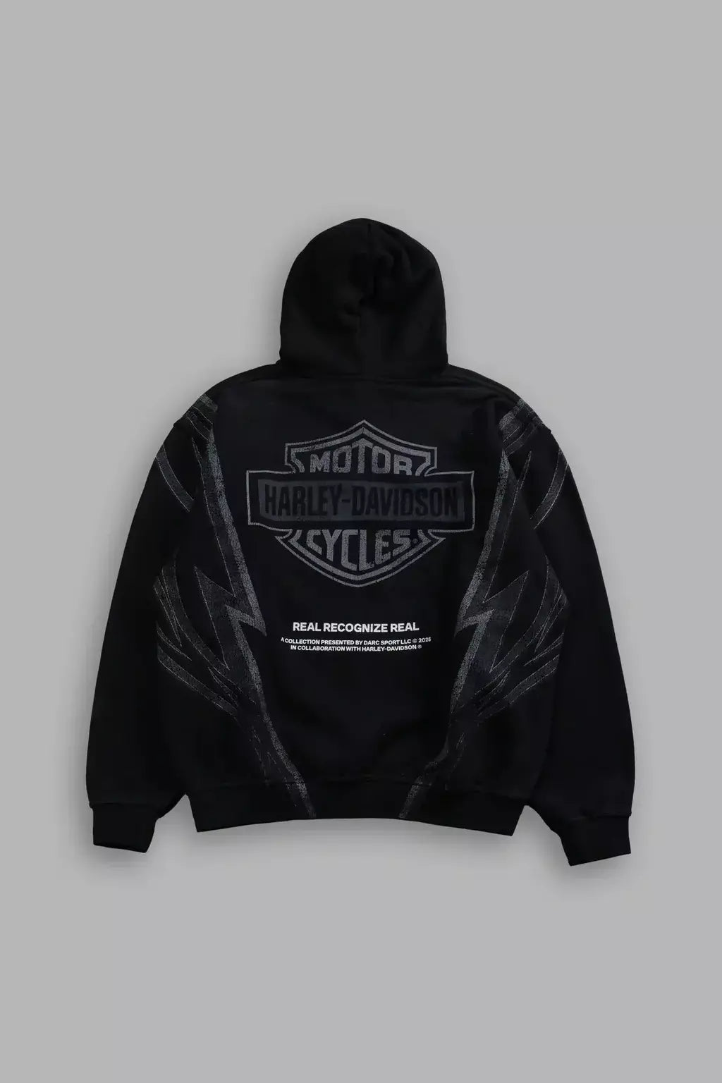 DS/HAR-0066 Real Recognize Real Unisex “Pierce” Hoodie in Black Drift Wash