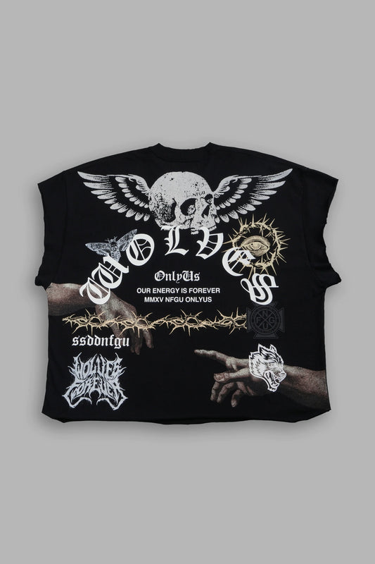 DS-0198 Darc Creed Grunge Cut-Off Tee in Black