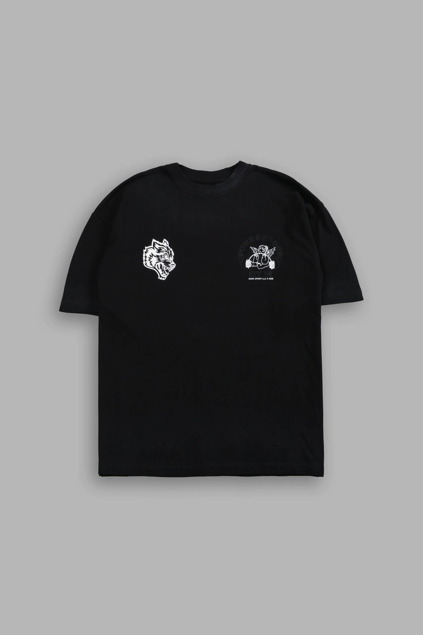 DS-0113 Powerhouse of the Cherub Unisex Premium Oversized Tee in Black Drift Wash
