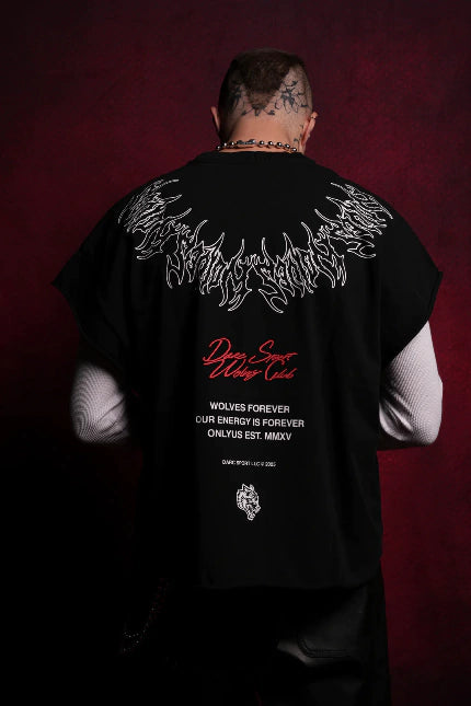 DS-0086 Darc Core “Grunge” Cut-Off Tee in Black