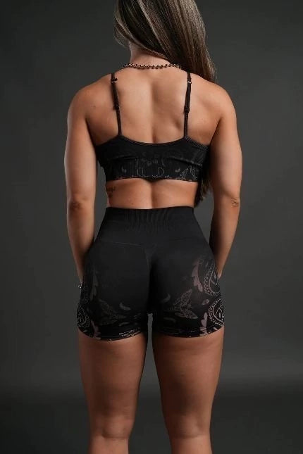 DSHE-0017 Faded Paisley “Stella” Soft Seamless Shorts in Black