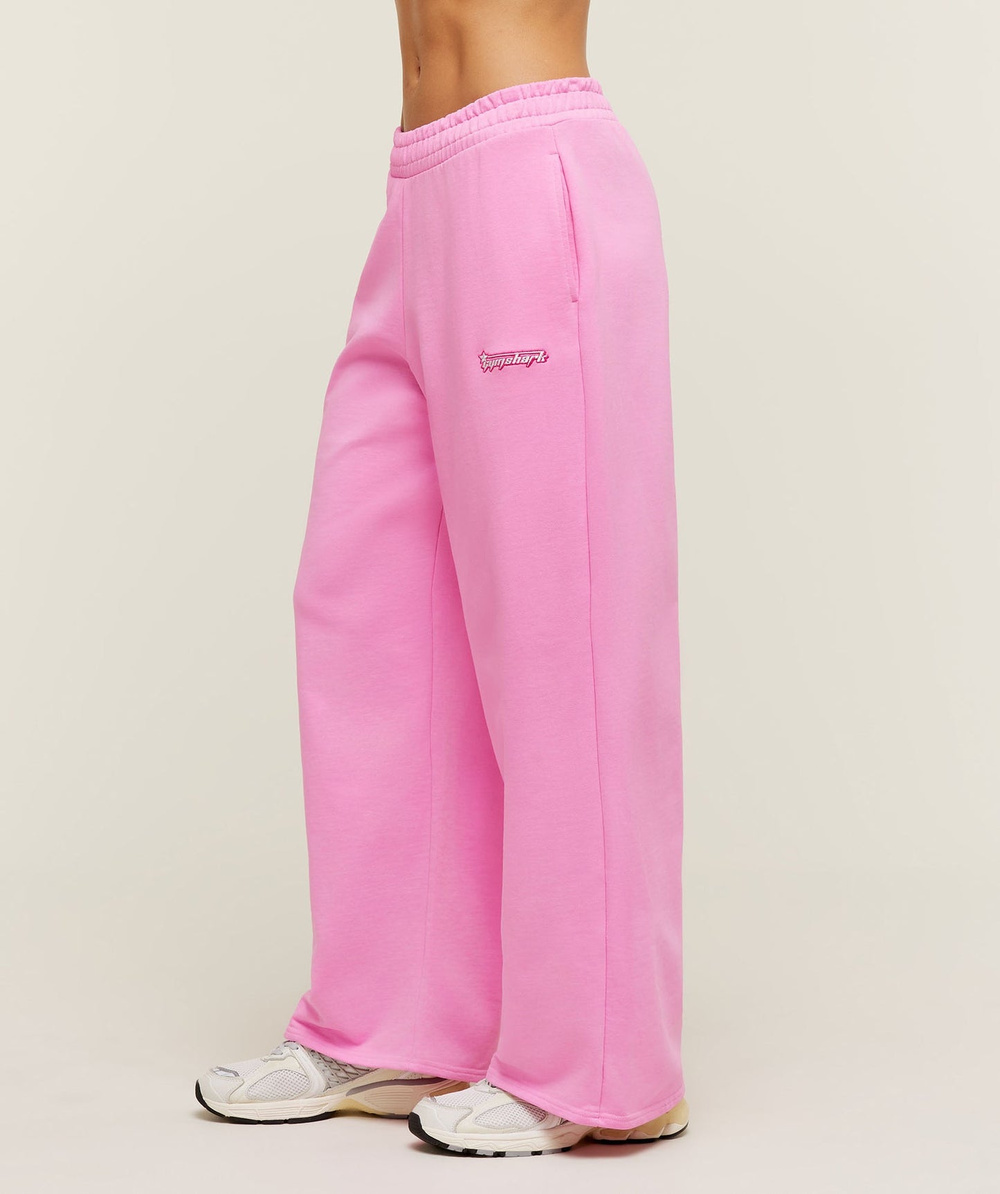 GSW-0133 Script Embroidery Wide Leg Pants - Focus Pink