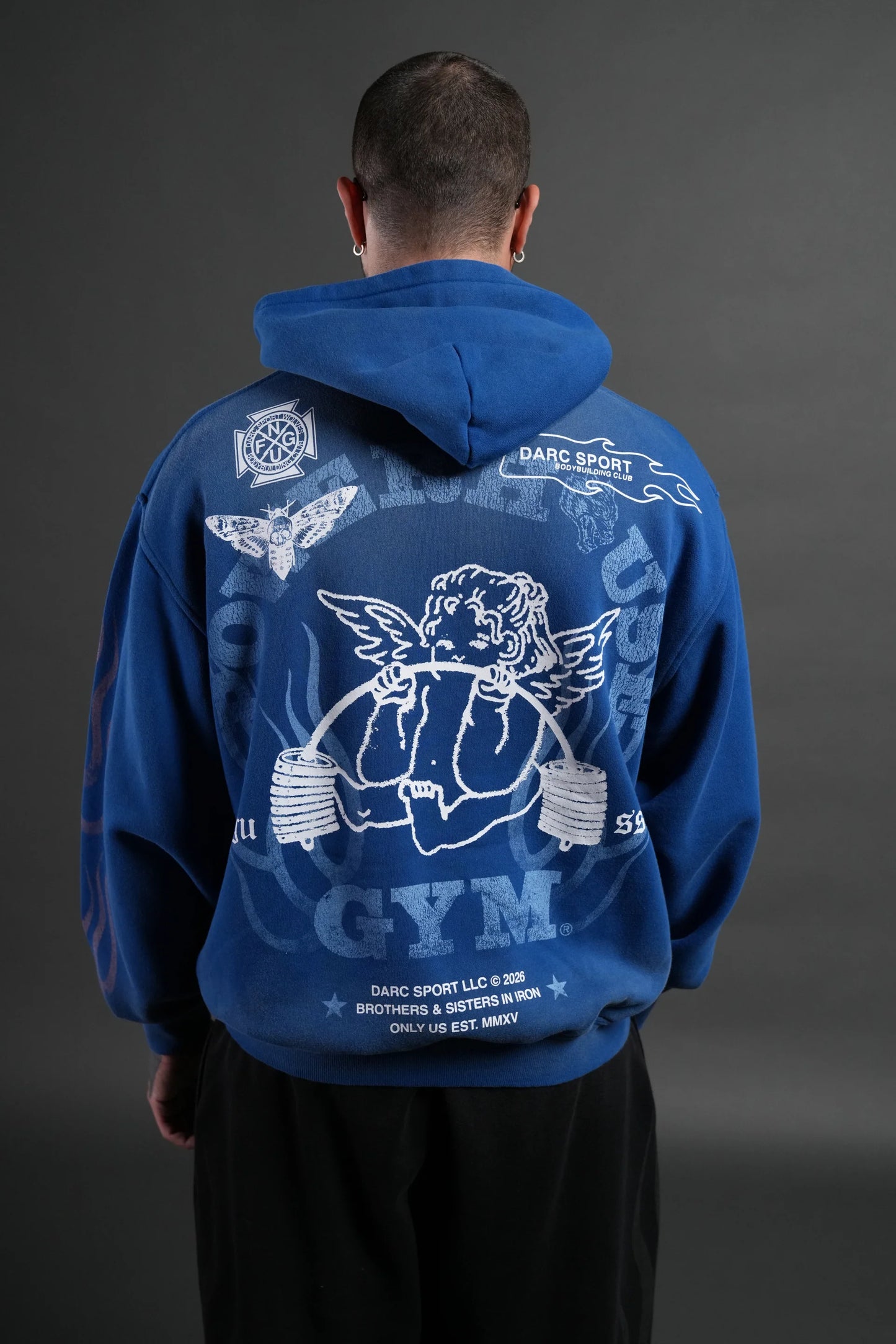 DS-0116 Powerhouse of the Cherub Unisex “Pierce” Hoodie in Darc Cobalt Drift Wash