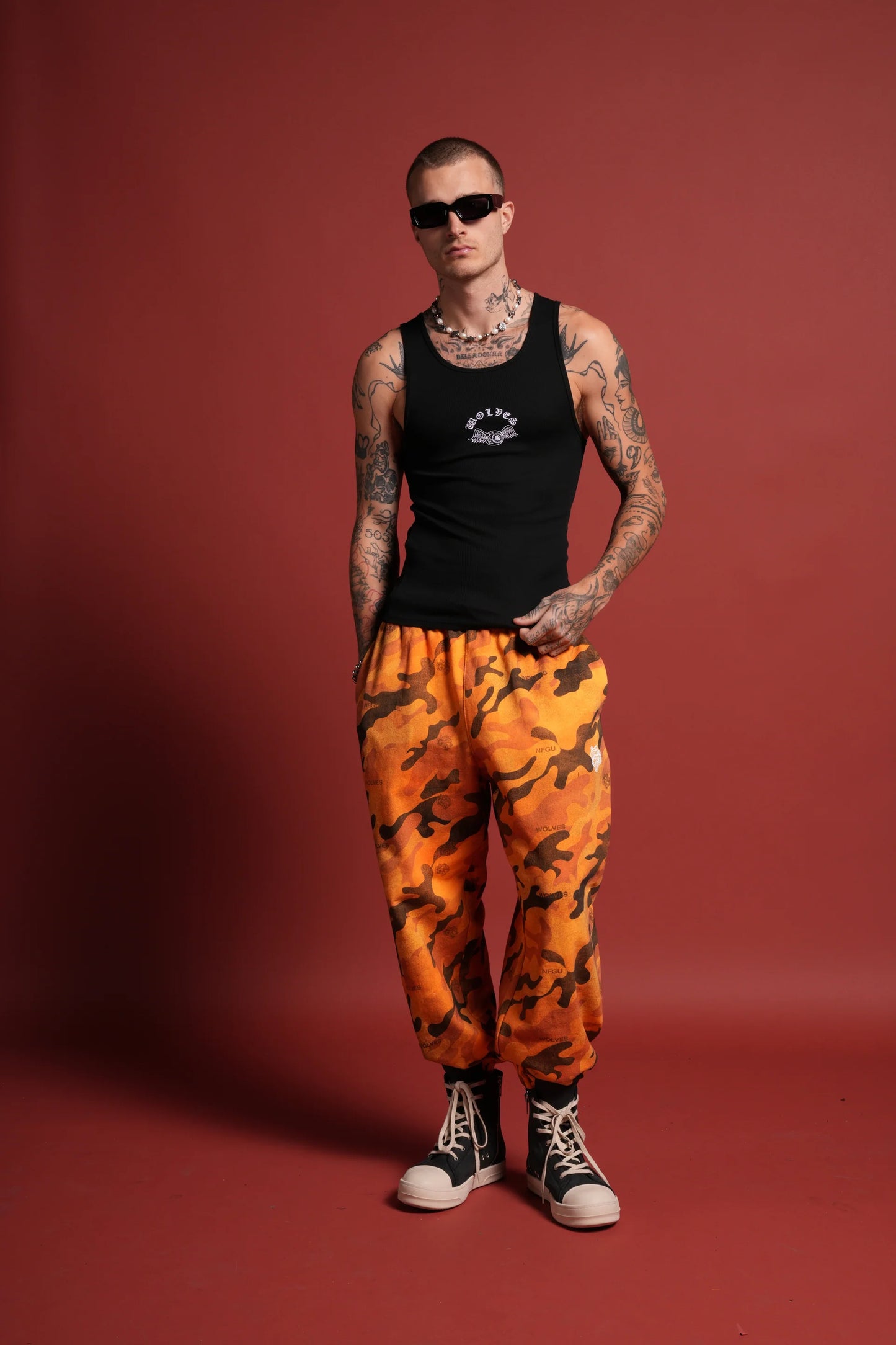 DS/VD-0084 Dual Wolf Unisex Lounger Sweat Pants in DSVD Orange Camo