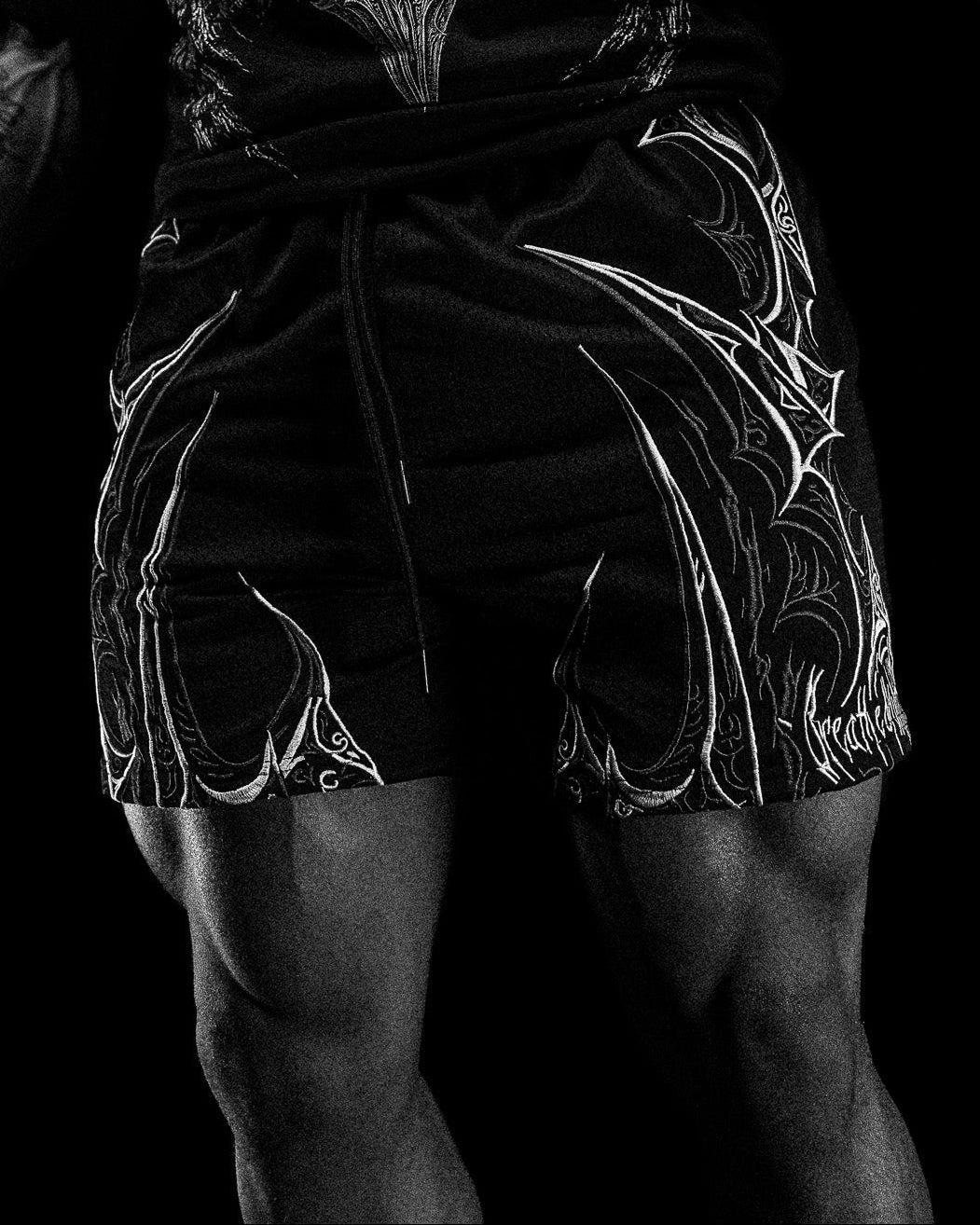 BD-0097 Skeletal Embroidered Bodybuilding mesh shorts [VOID BLACK]
