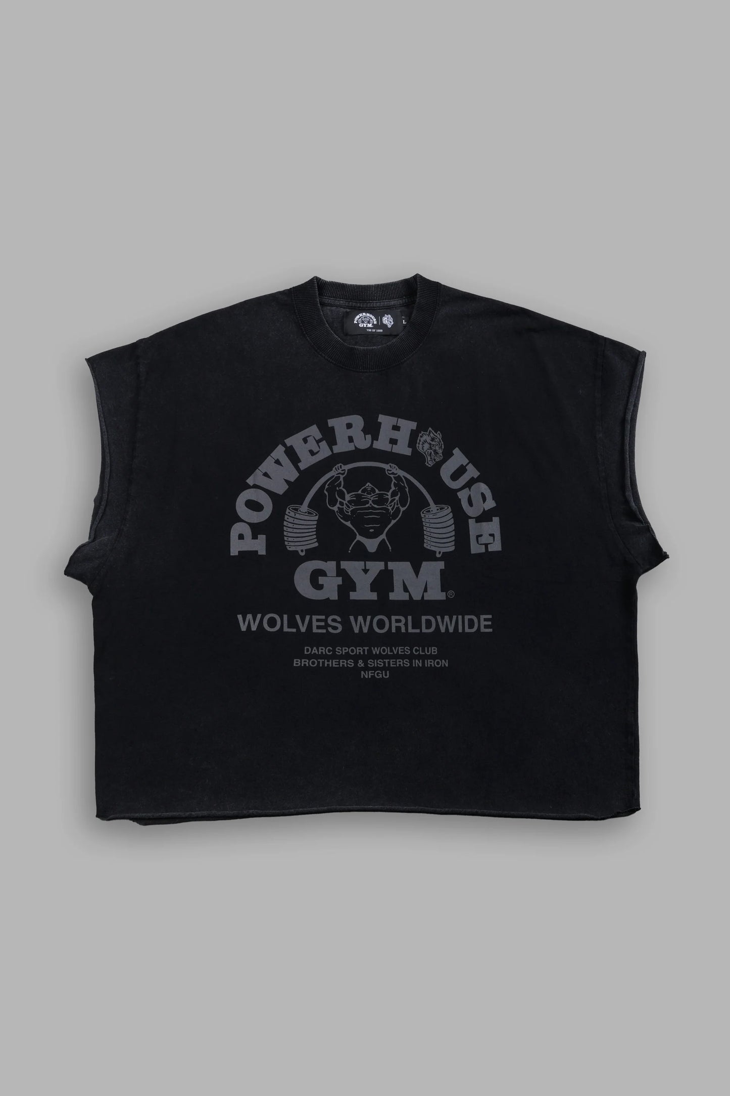 DS-0117 Powerhouse of the Wolves Grunge Cut-Off Tee in Black