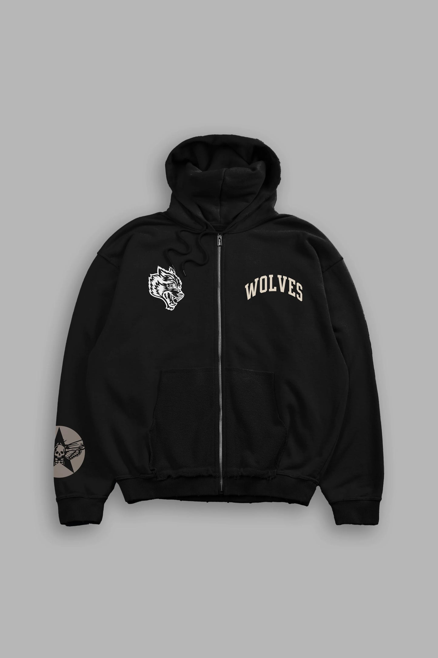 DS-0206 La Ca Frvr Grunge Moatis Zip Hoodie in Black