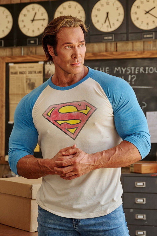 8072 - Superman 3/4 Raglan Shirts - White/Blue