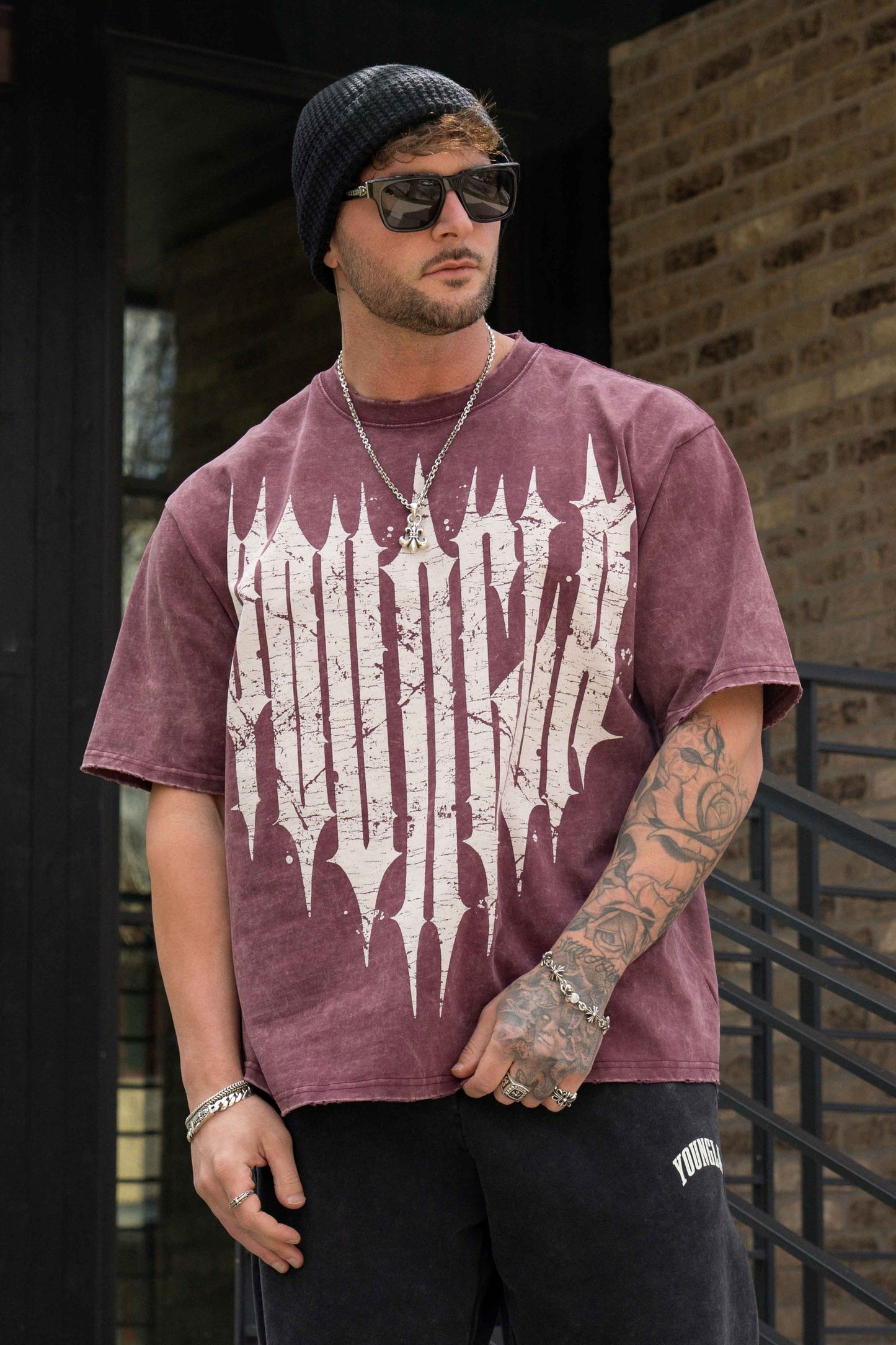 4156 - REVENGE TEES - Burgundy Wash