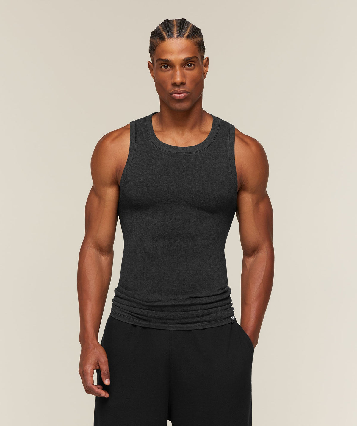 GS-0145 Cotton Seamless Sleeveless Top - Black Marl