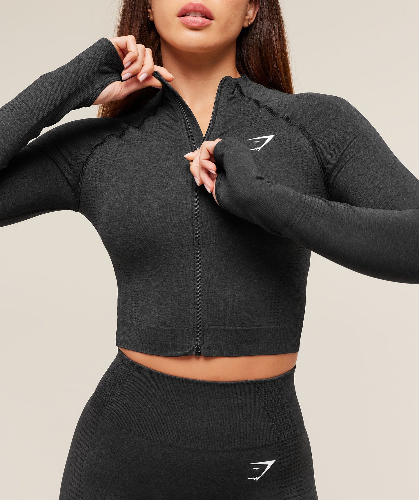 GSW-0092 Vital Midi Zip Up Jacket - Black Marl