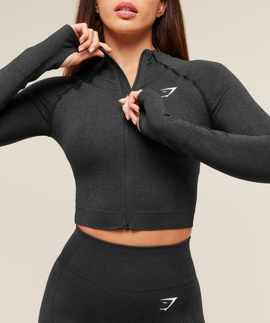 GSW-0092 Vital Midi Zip Up Jacket - Black Marl