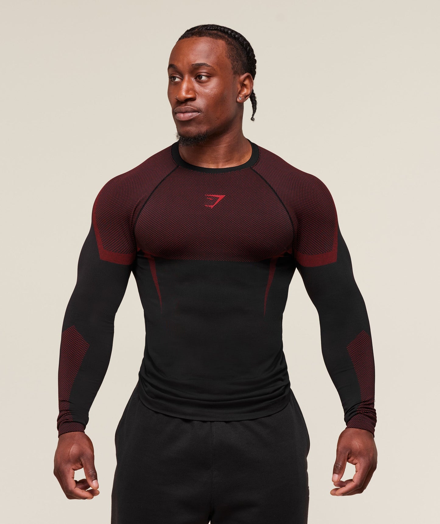 GS-0080 Onyx 5.0 Seamless Long Sleeve T-Shirt - Black/Carmine Red