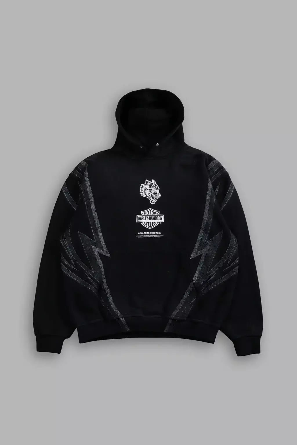DS/HAR-0066 Real Recognize Real Unisex “Pierce” Hoodie in Black Drift Wash