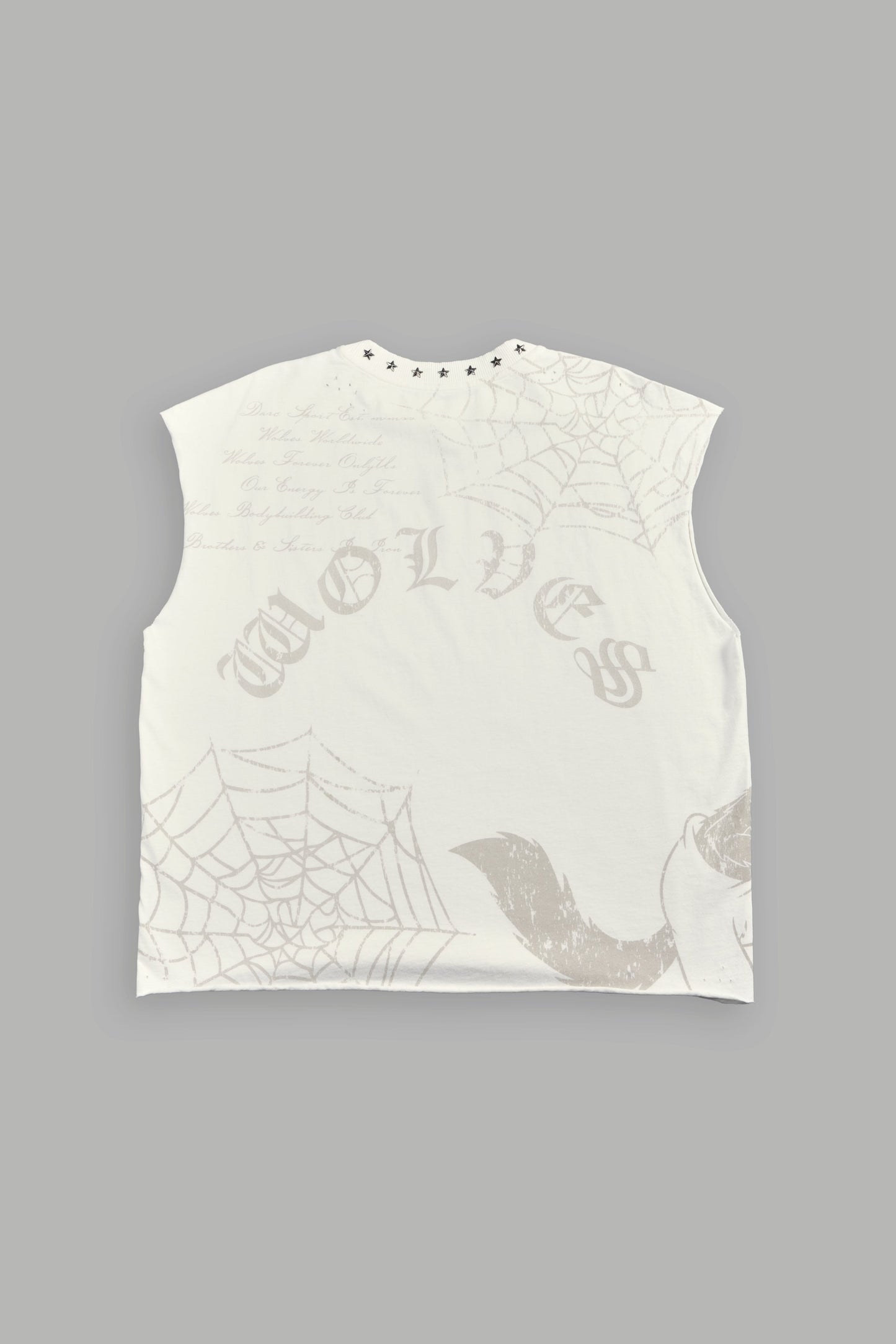 DS-0293 Big & Bad Distressed Grunge Mid Length Raw Hem Muscle Tee in Cream