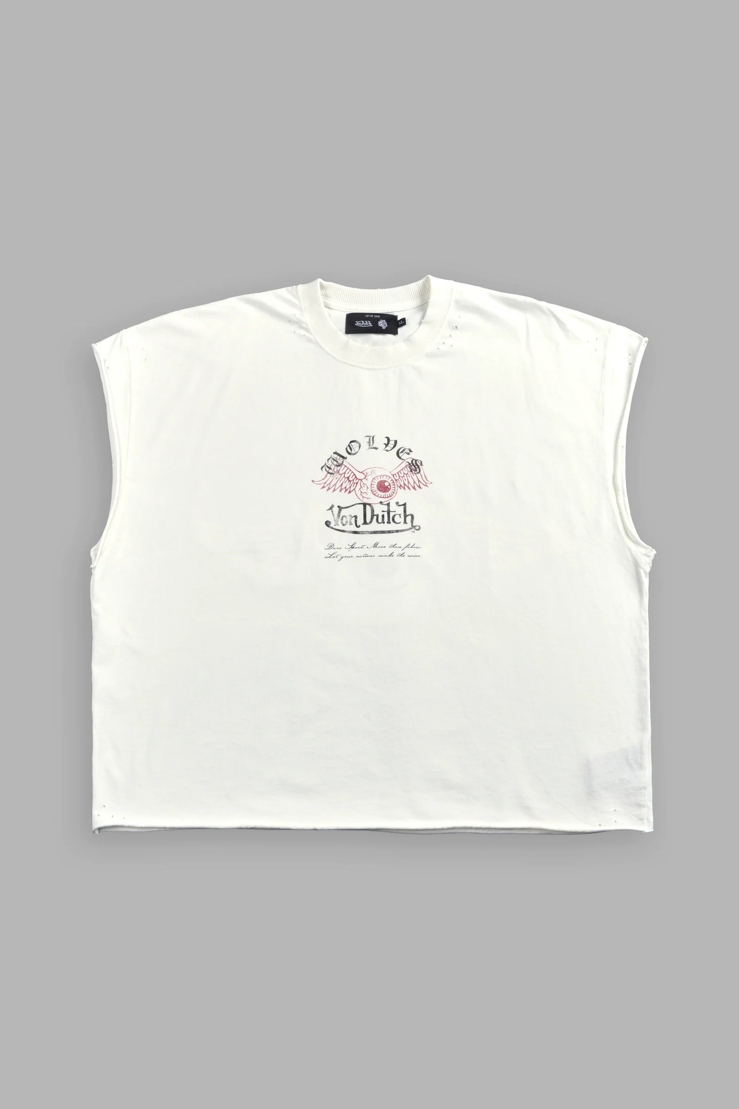 DS/VD-0079 DSVD NFGU Distressed Grunge Cut-Off Mid-Length Raw Hem Tee in Cream