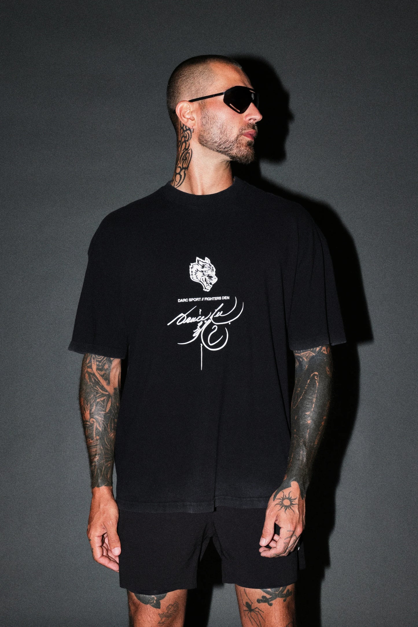 DS-0313 BRUCE LEE FLAME PREMIUM OVERSIZED TEE IN BLACK