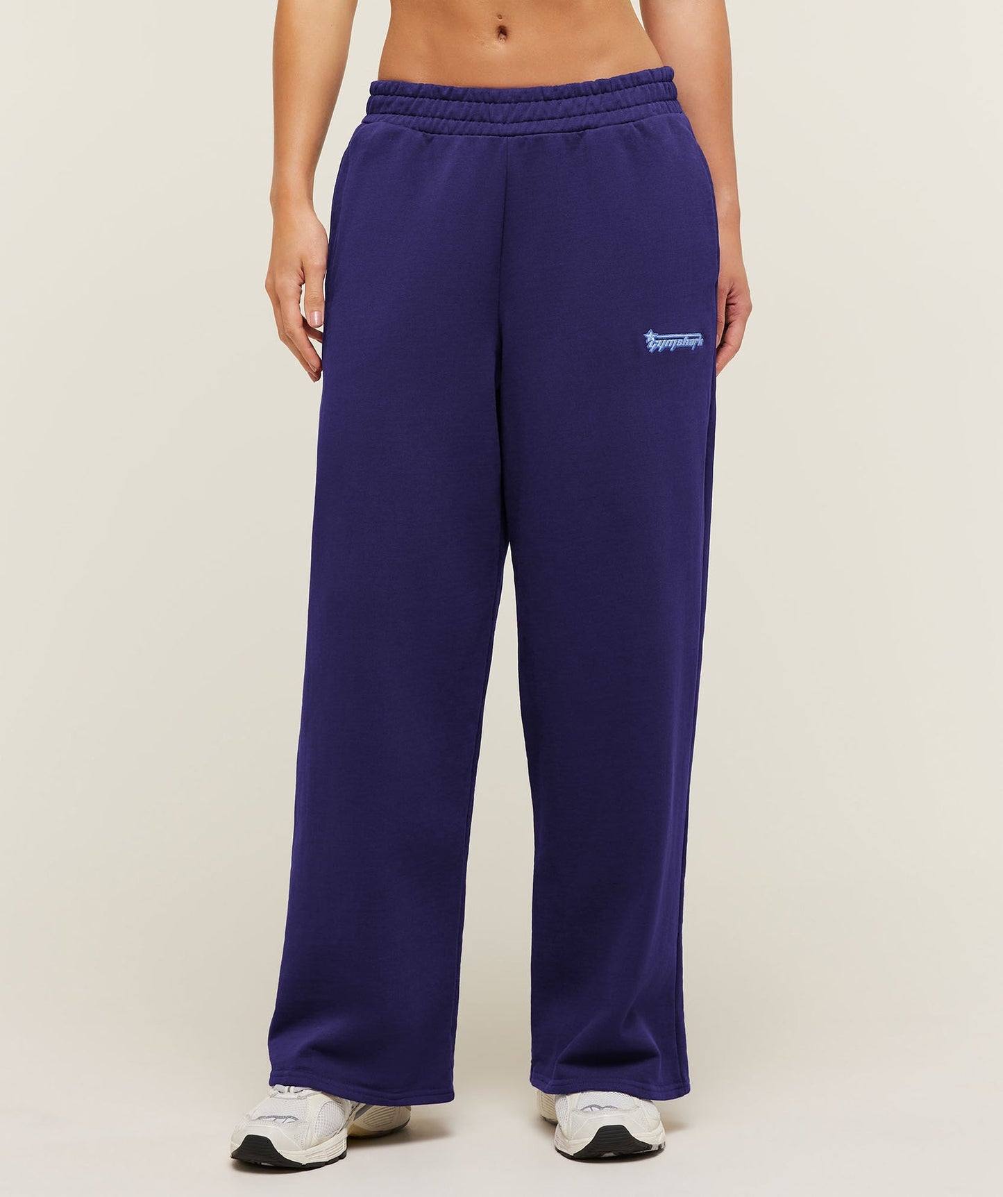 GSW-0133 Script Embroidery Wide Leg Pants - Indigo Purple