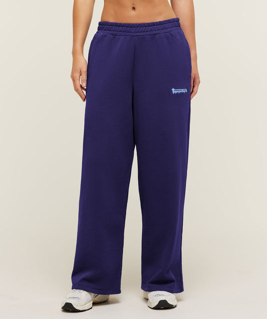 GSW-0133 Script Embroidery Wide Leg Pants - Indigo Purple