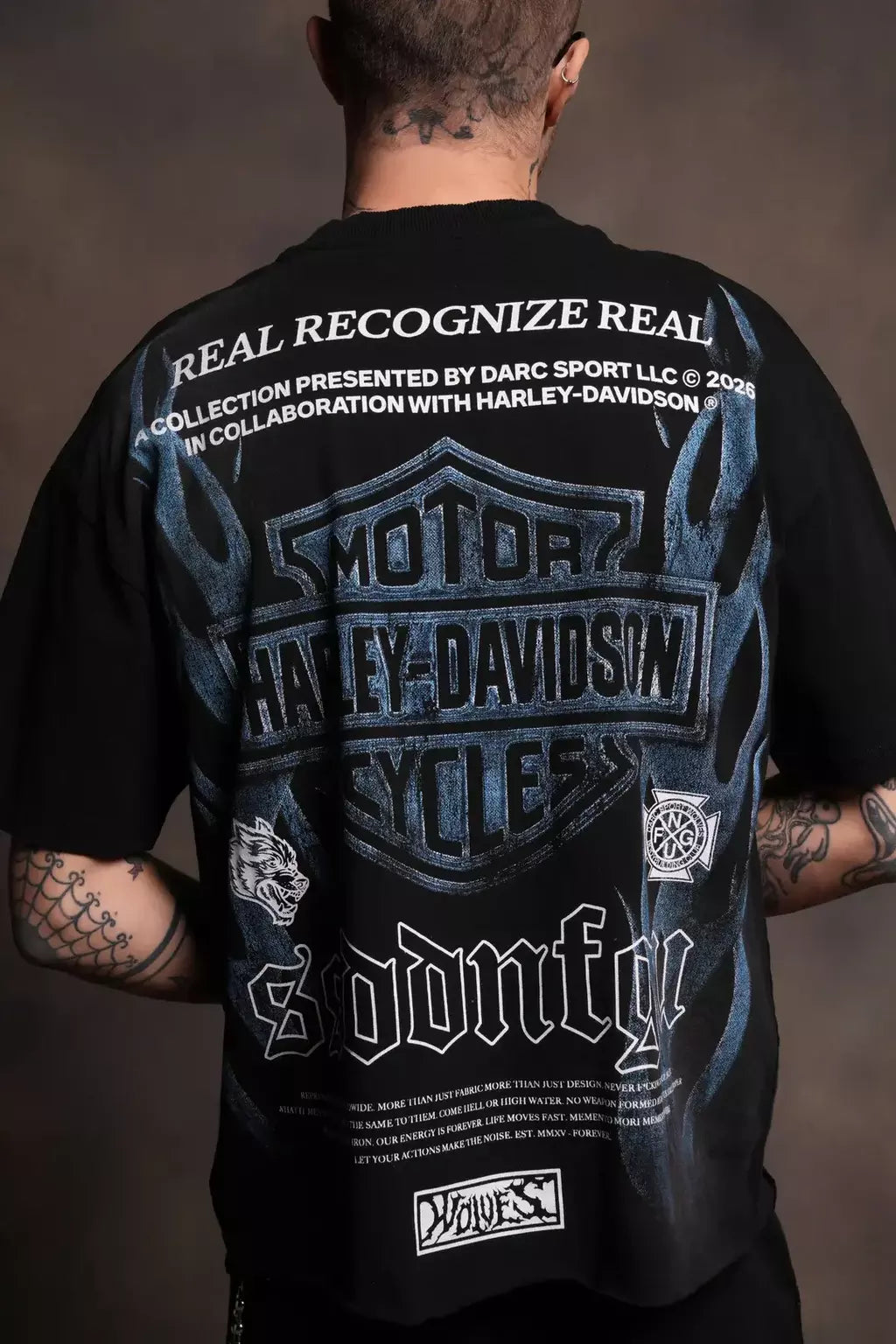 DS/HAR-0060 Ride Forever Distressed Grunge Mid-Length Raw Hem Tee in Black Sun Fade