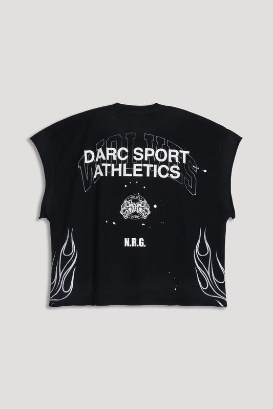 DS-0239 Hot Rod Grunge Cut-Off Mid Length Raw Hem Tee in Black Drift Wash