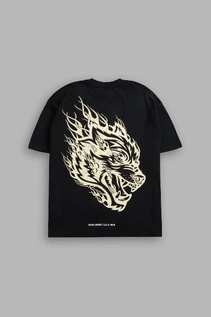 DS-0047 Wolves Inferno “Premium” Oversized Tee in Black