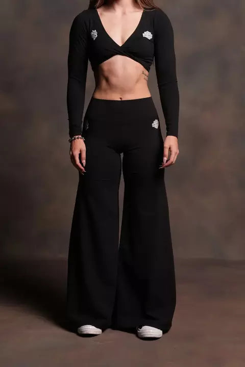 DSHE/HAR-0029 Harley-Davidson Wolves Wide Leg Energy Pants in Black