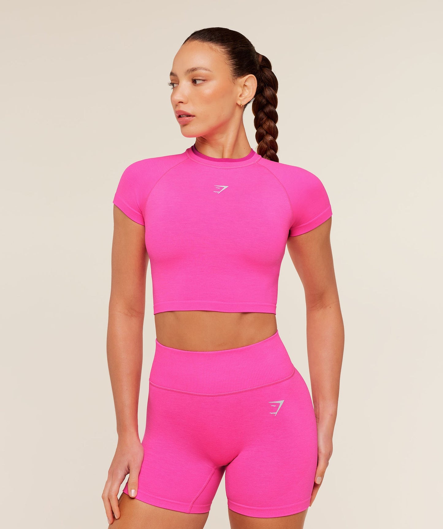 GSW-0111 Interval Seamless Short Sleeve Crop Top - Electric Pink