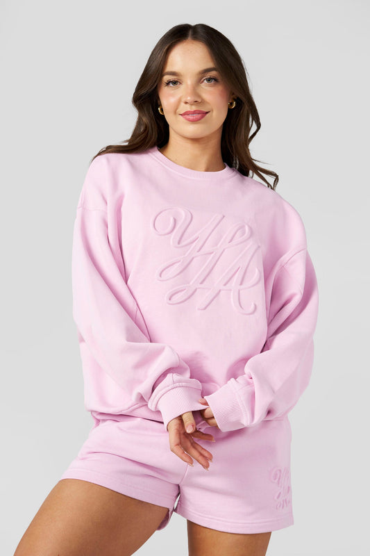 W5129 - Emblem Embossed Crewneck - Pink