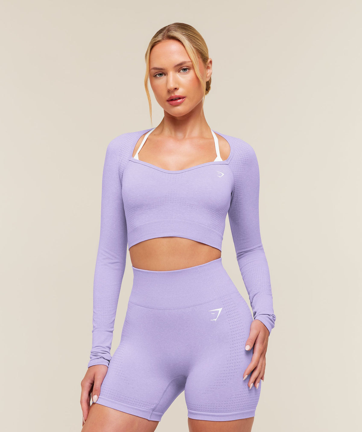 GSW-0075 Vital Sweetheart Neck Crop Top - Pace Purple/Marl