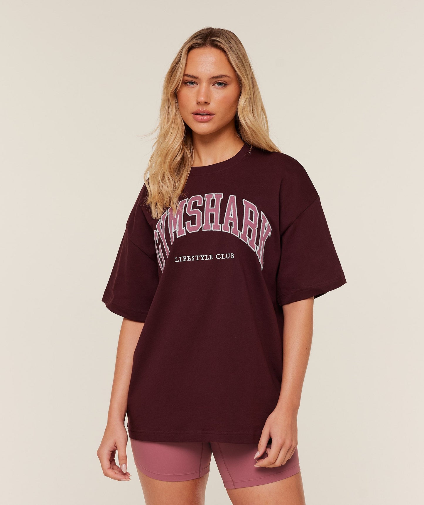 GSW-0096 Gymshark Collegiate Graphic T-Shirt - GS Rich Maroon
