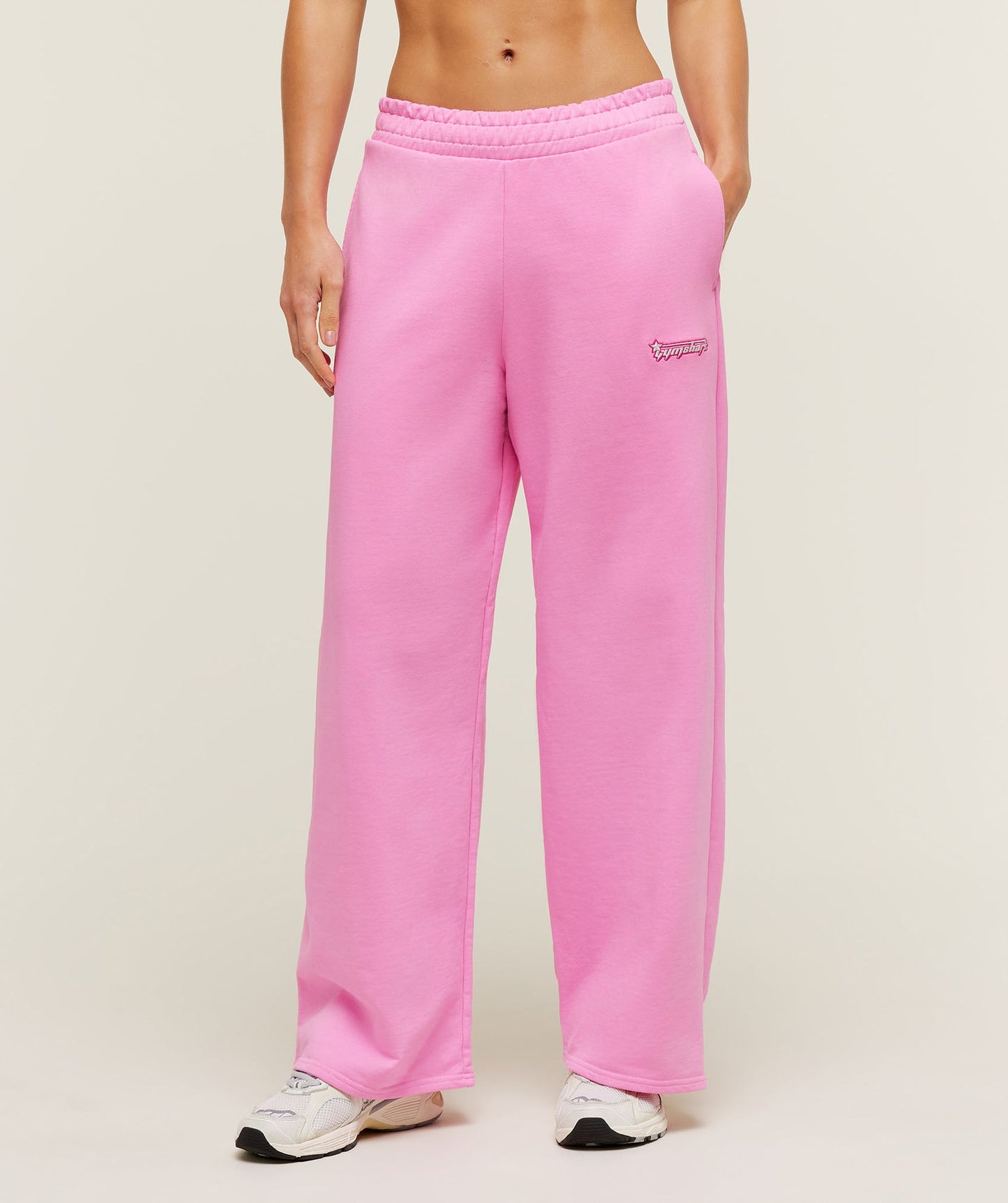 GSW-0133 Script Embroidery Wide Leg Pants - Focus Pink