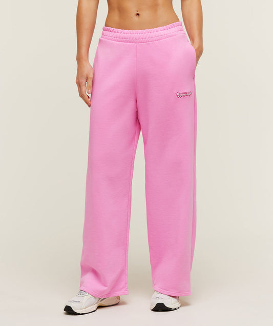 GSW-0133 Script Embroidery Wide Leg Pants - Focus Pink