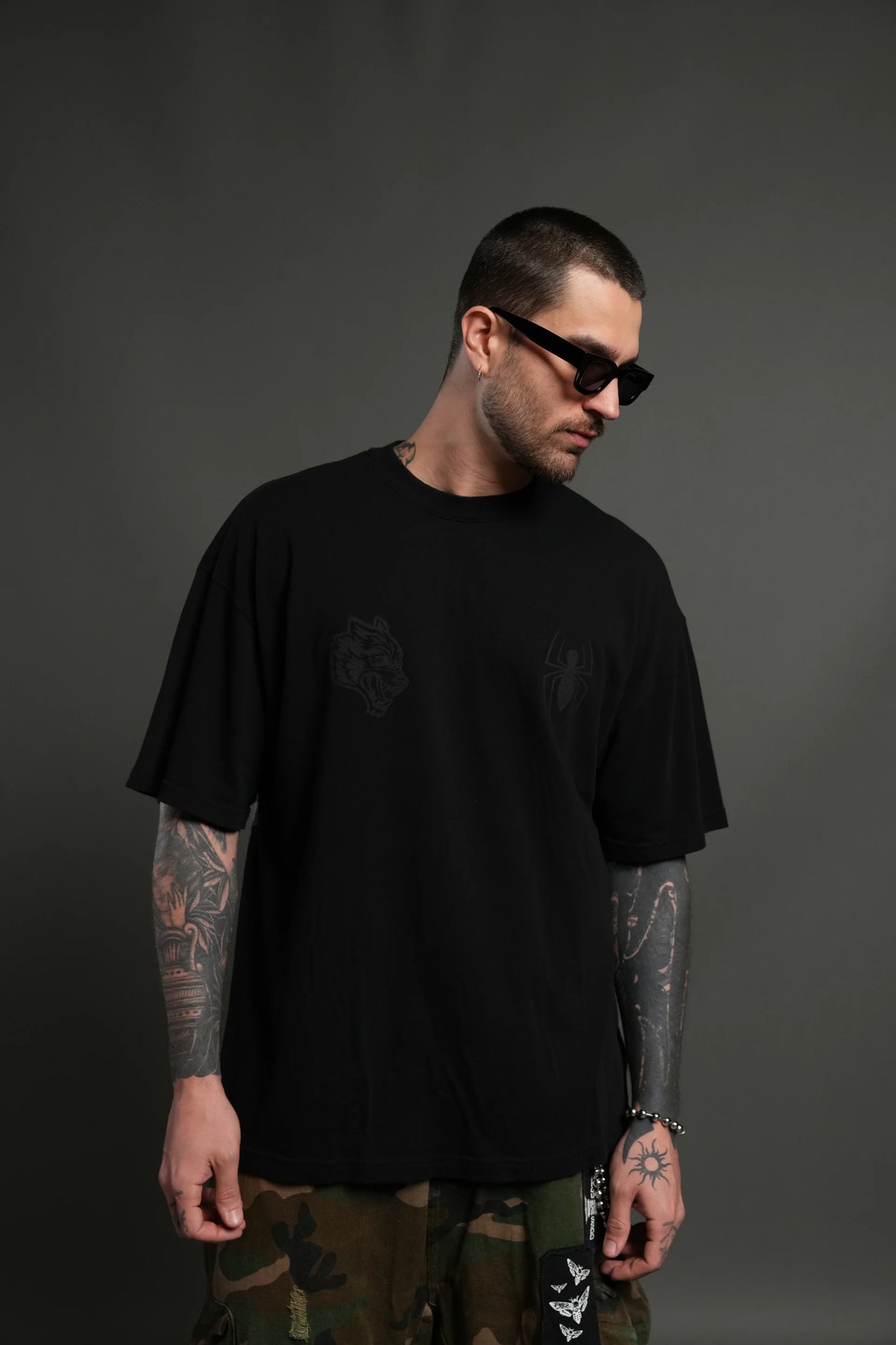 DS-0244 Webs and Shadows Premium Oversized Tee in Black