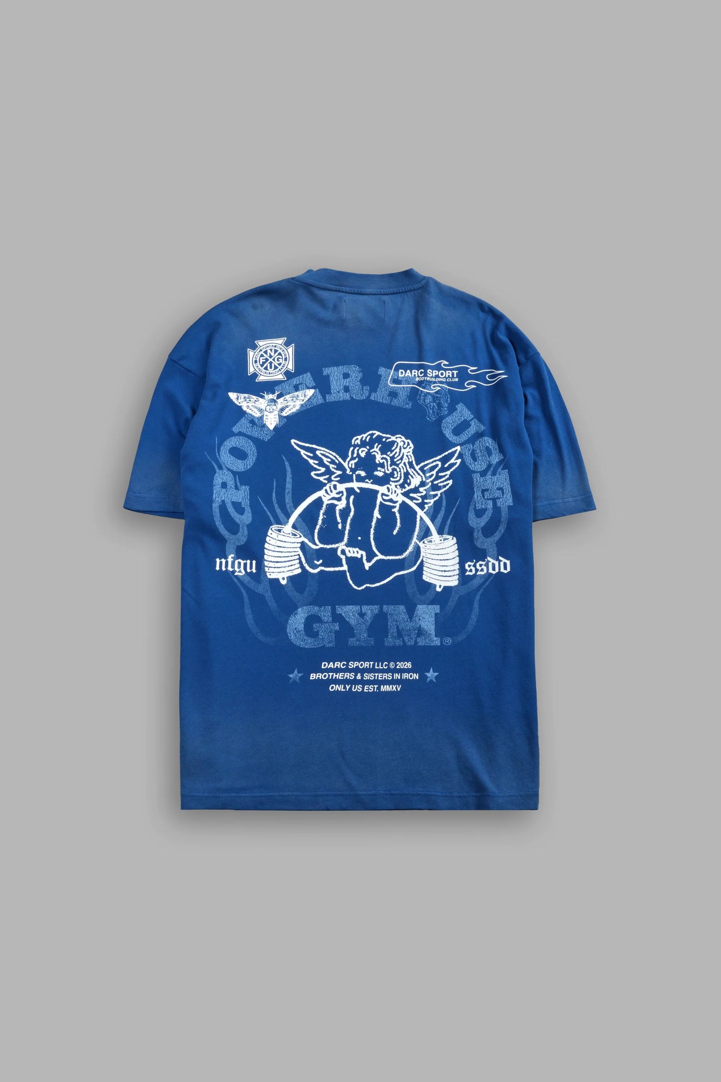 DS-0113 Powerhouse of the Cherub Unisex Premium Oversized Tee in Darc Cobalt Drift Wash