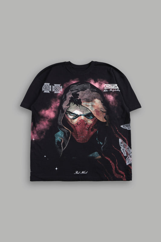 DS-0288 Red Hood Side-By-Side Series Premium Oversized Tee in Black