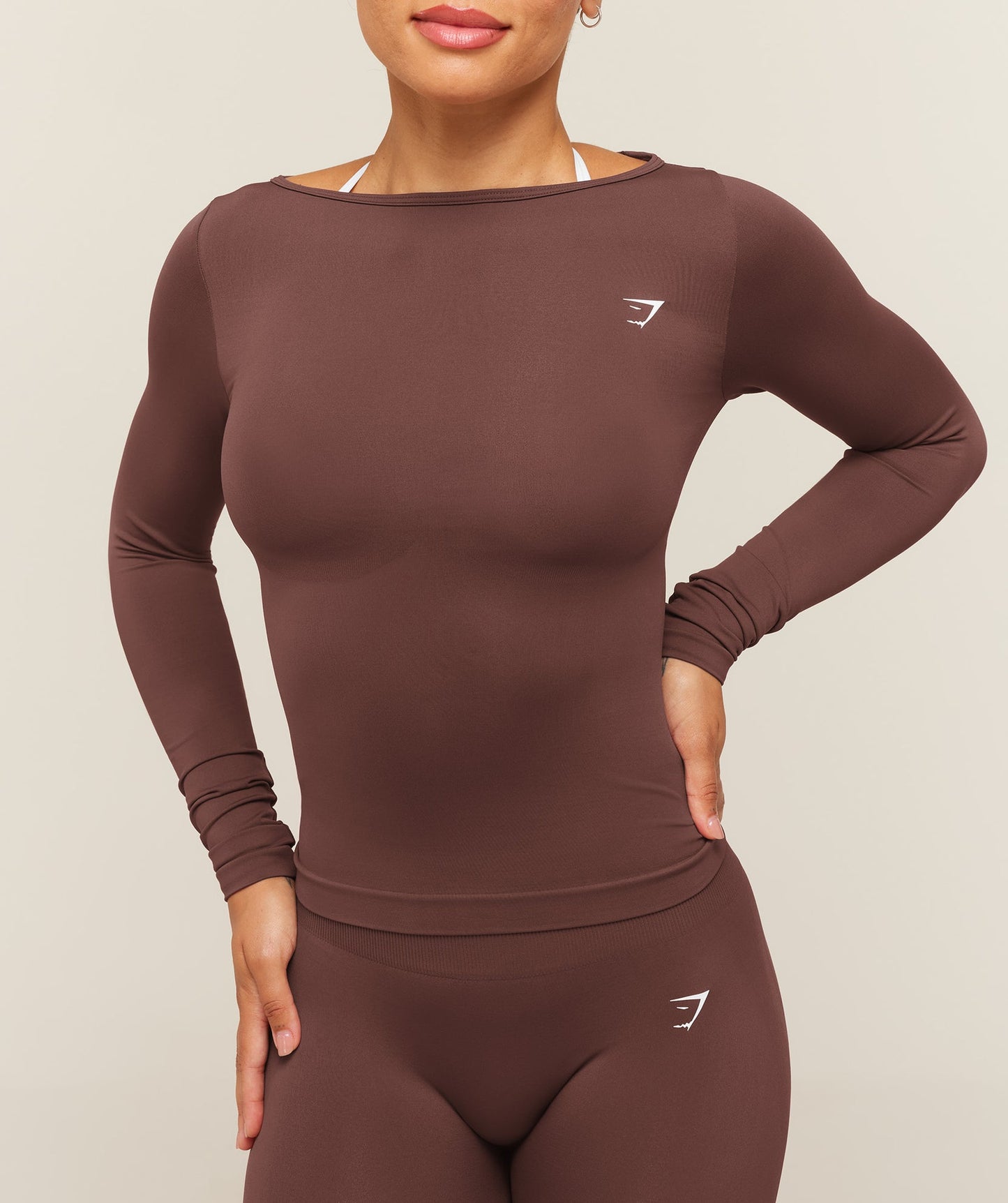 GSA-0149 - Everyday Seamless Wide Neck Long Sleeve Top - Espresso Brown
