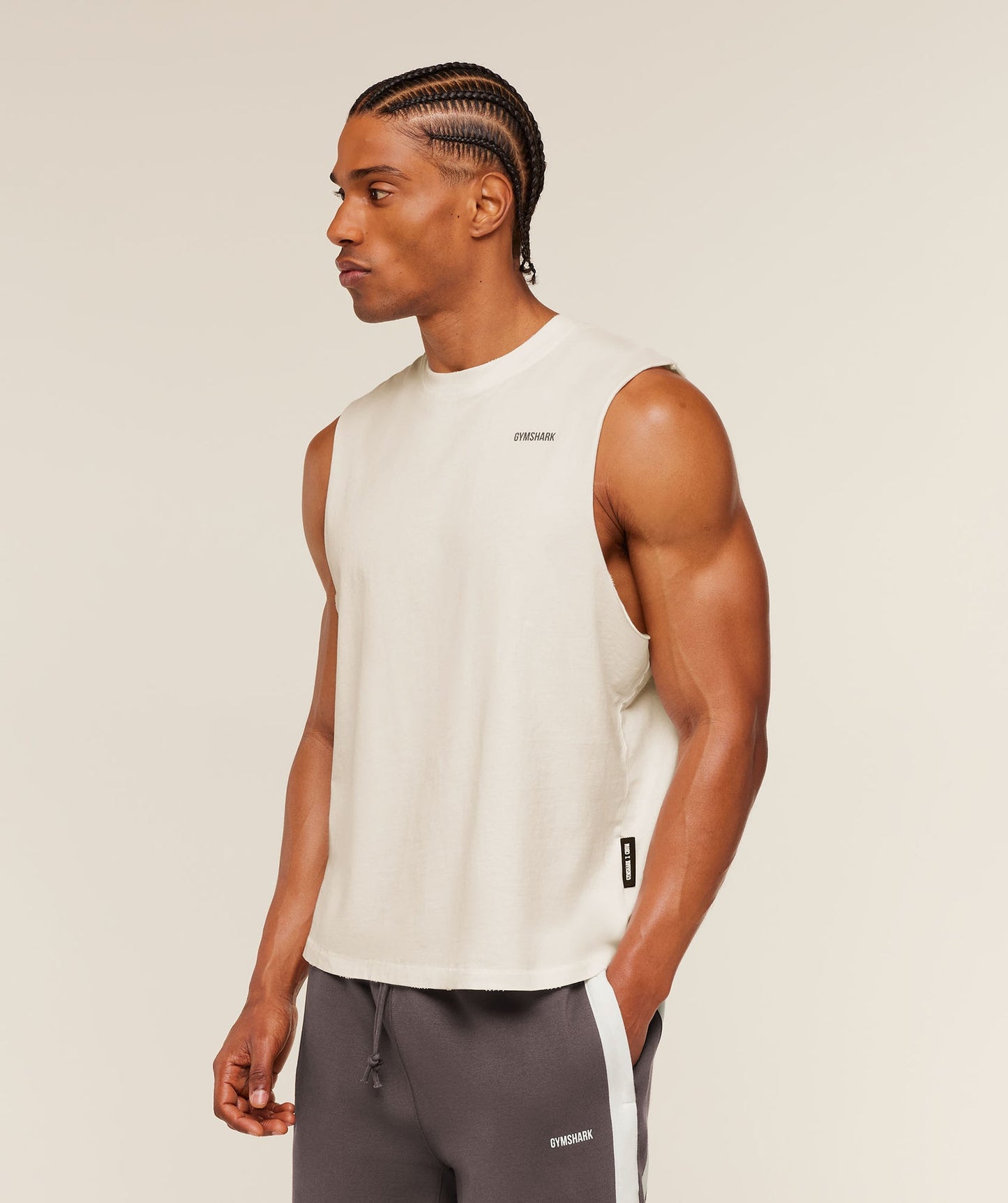 GS-0100 Gymshark x CBUM Washed Sleeveless T-Shirt - Soft White