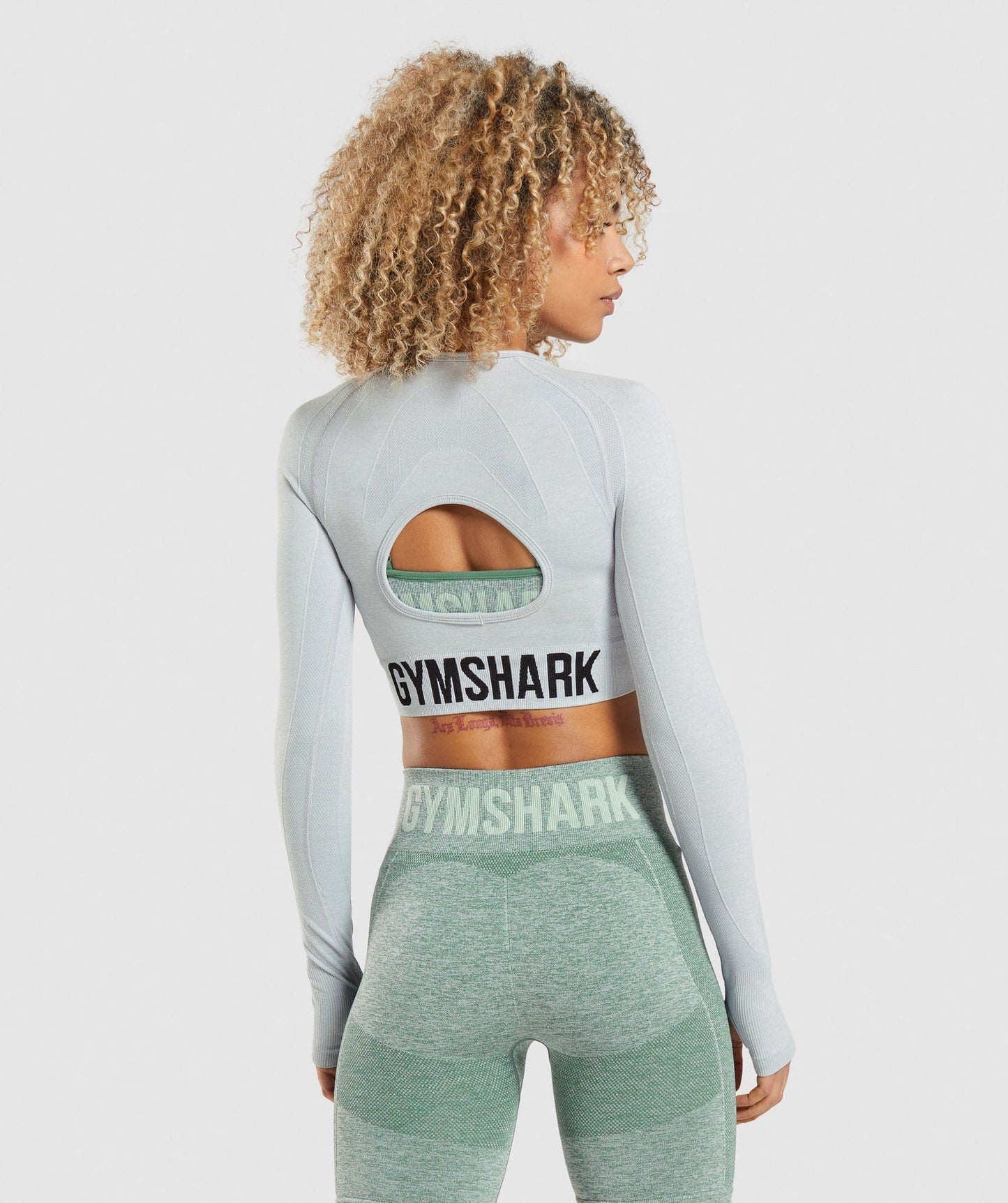 GSW-0145 Flex Sports Long Sleeve Crop Top - Light Grey Marl