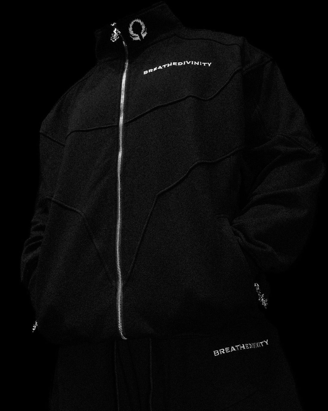 BD-0083 Deconstructed Oversized cut & sew panel full zip jacket [VOID BLACK]