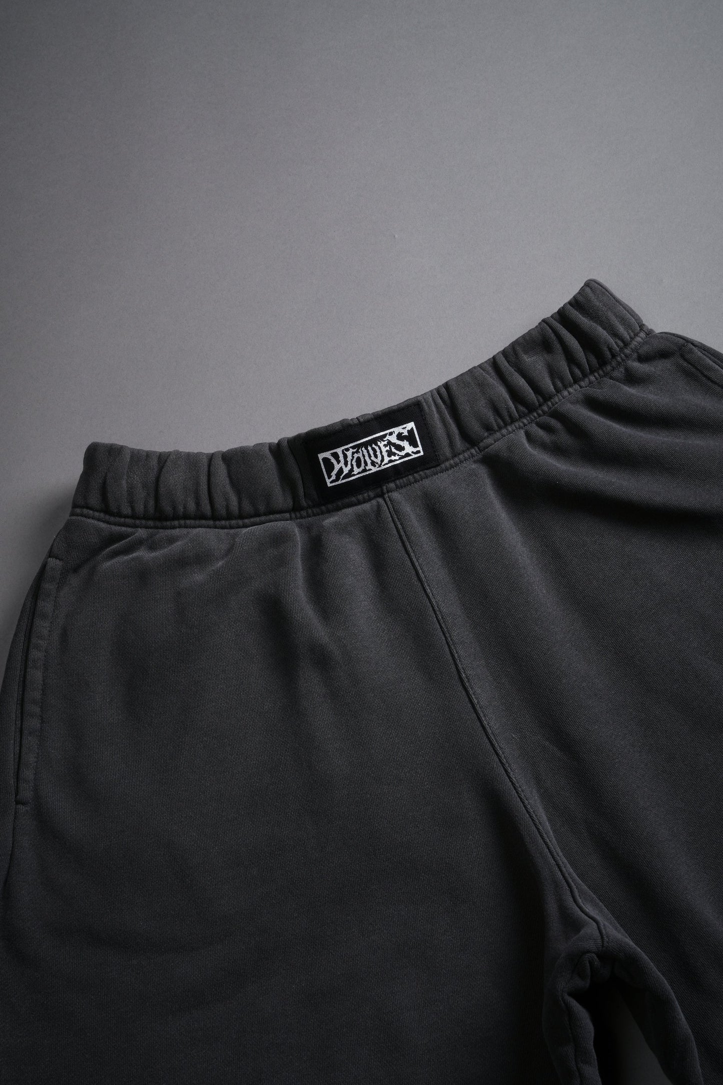 DS-0196 Box Patch Dual Post Lounge Sweat Shorts V2 in Wolf Gray