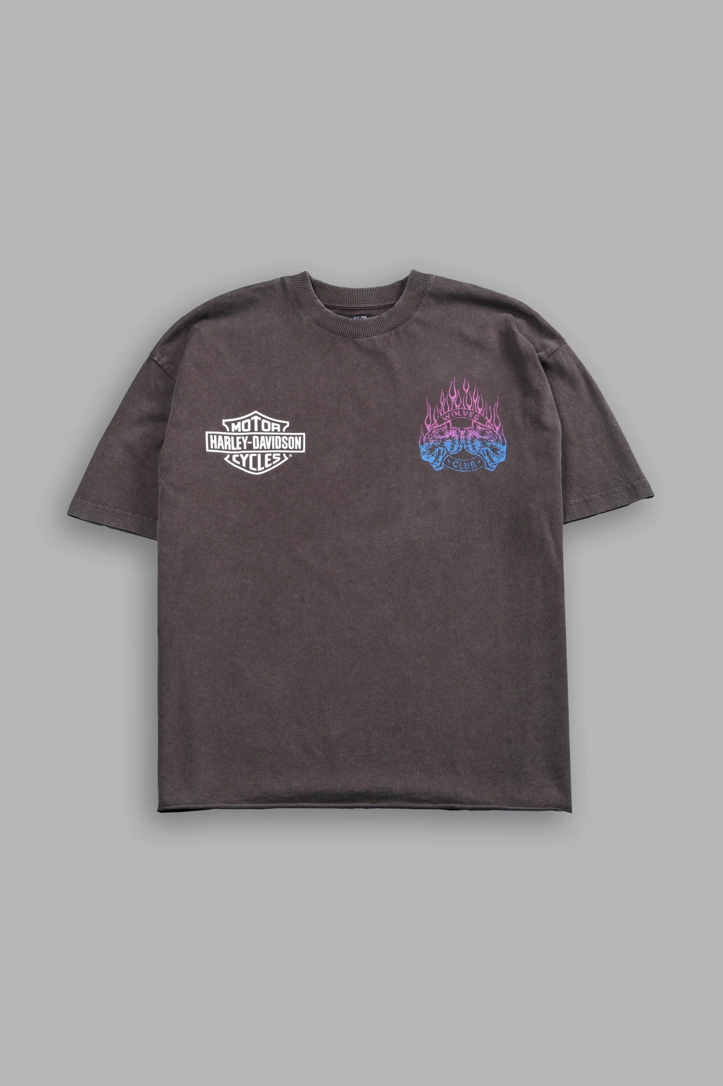 DS-0232 Rising Sun Grunge Mid Length Raw Hem Tee in Darc Brown