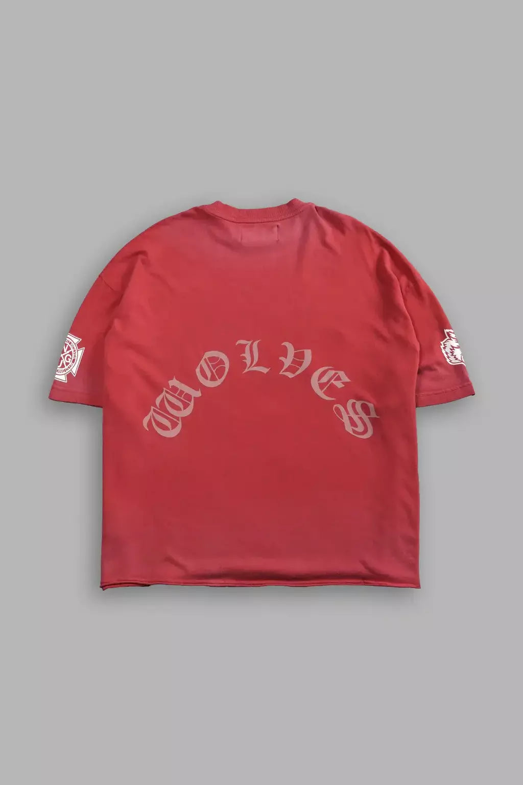 DS/HAR-0073 Our Clubs Premium Unisex Raw Hem “Box Cut” Tee in Roman Red Drift Wash