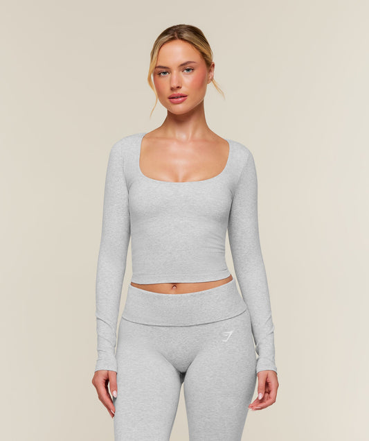 GSW-0078 CottonMove™ Midi Long Sleeve Top - Soft Grey Marl