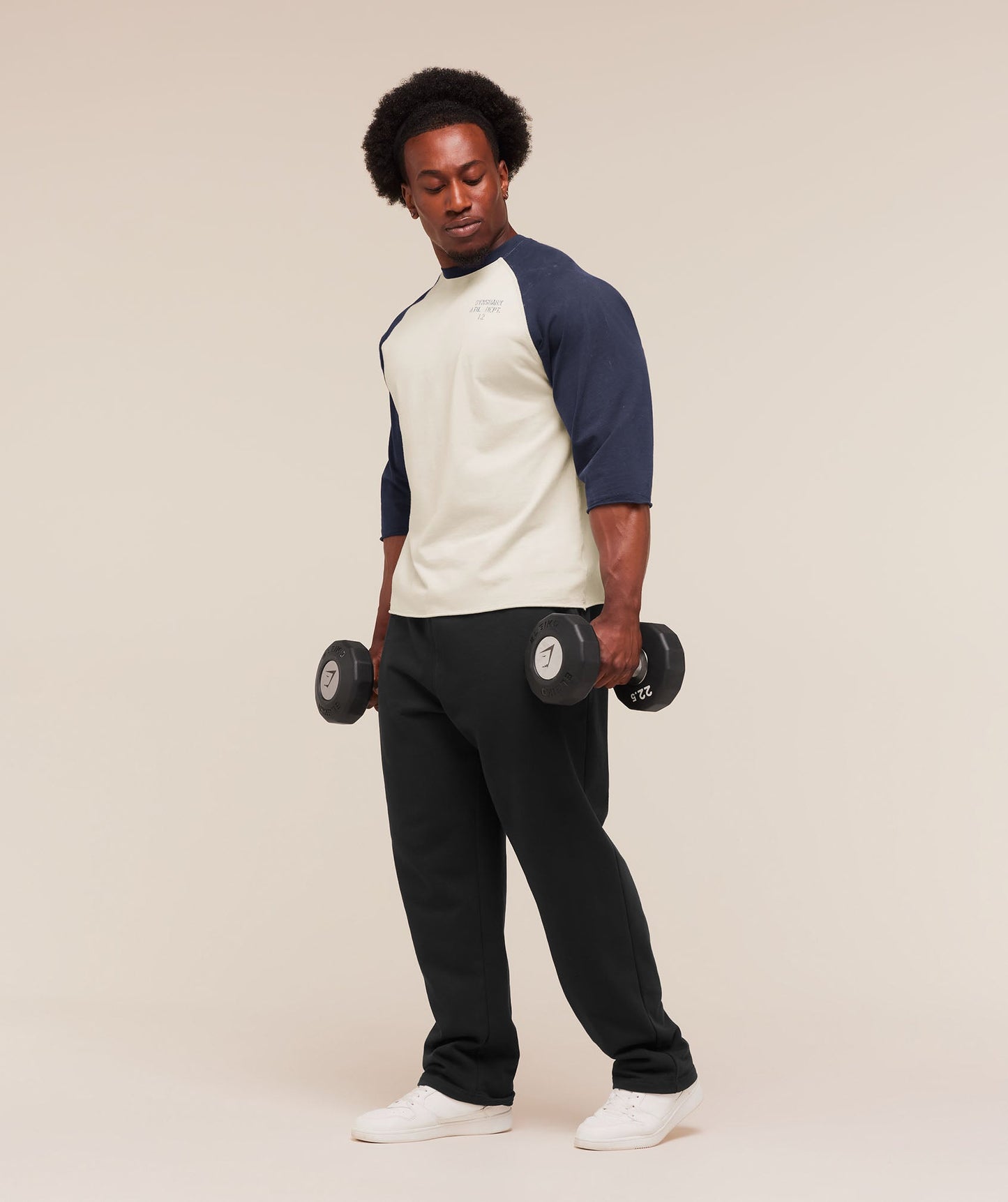 GS-0134 Retro Collegiate 3/4 Sleeve T-Shirt - Tinted White/Heavy Blue